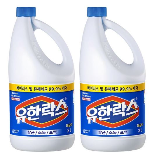 유한락스 레귤러 2L 2개, 자주 쓰는 기본형 락스 대용량 구성 제품 이미지
